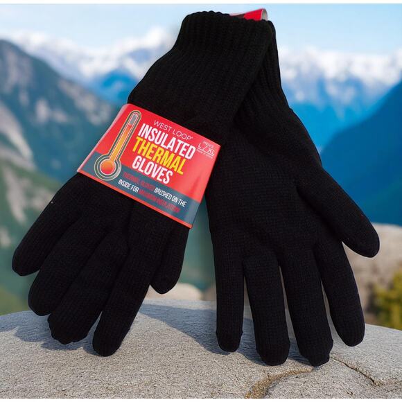 West Loop Men's Thermal Gloves Insulated Thermal Faux Fur Inside Black Size L/XL - Picture 3 of 4
